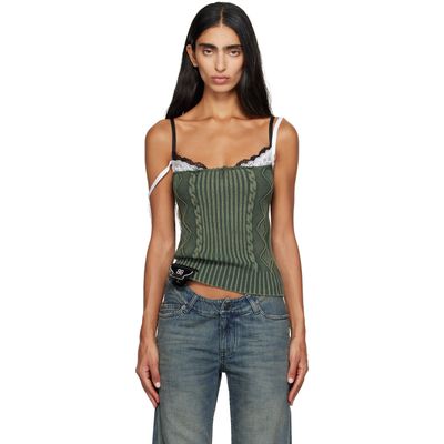 Balenciaga Balenciaga Green Patched Cotton Hybrid Cable Knit Tank Top