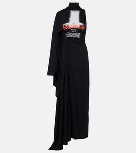 Balenciaga Balenciaga Logo caped cotton jersey maxi dress