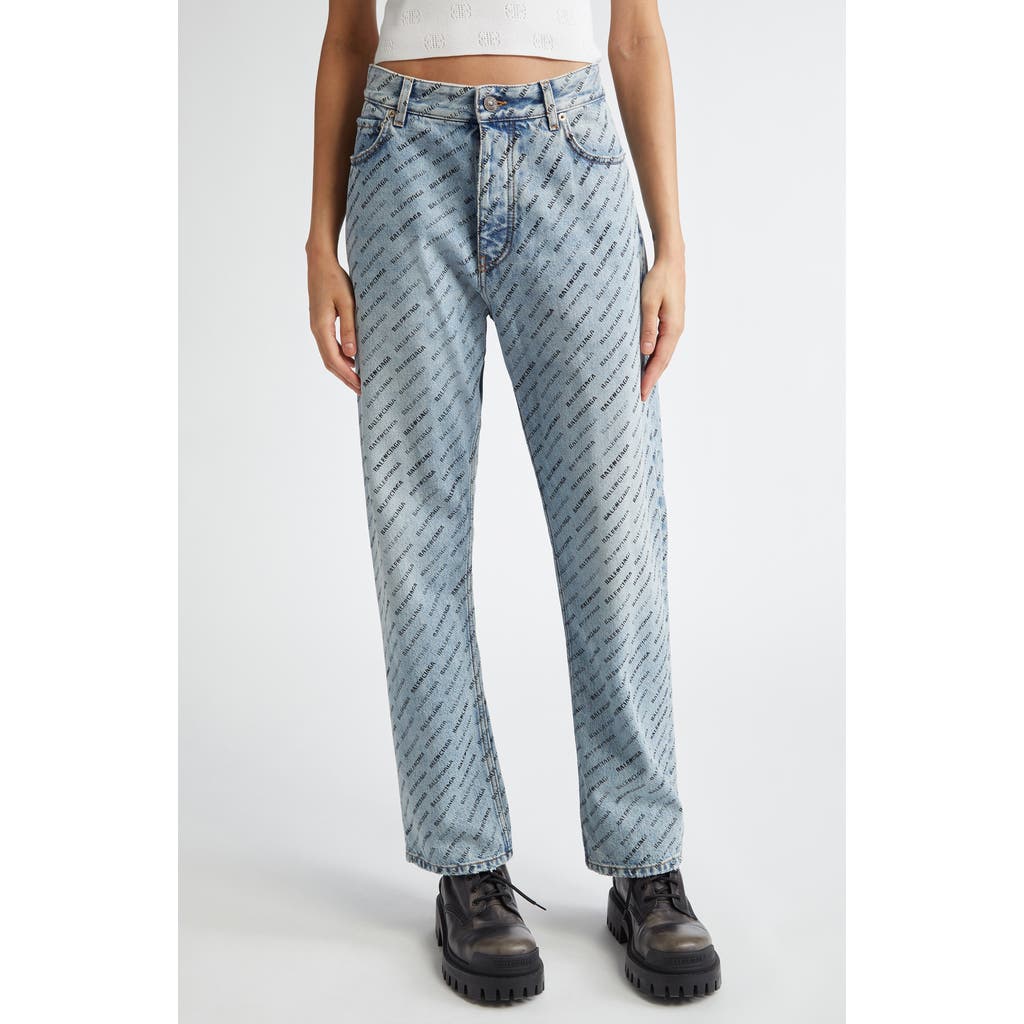 Balenciaga Balenciaga Logo Print Side Buckle Loose Fit Jeans