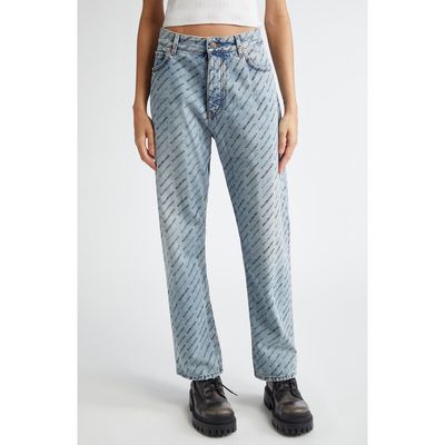 Balenciaga Balenciaga Logo Print Side Buckle Loose Fit Jeans