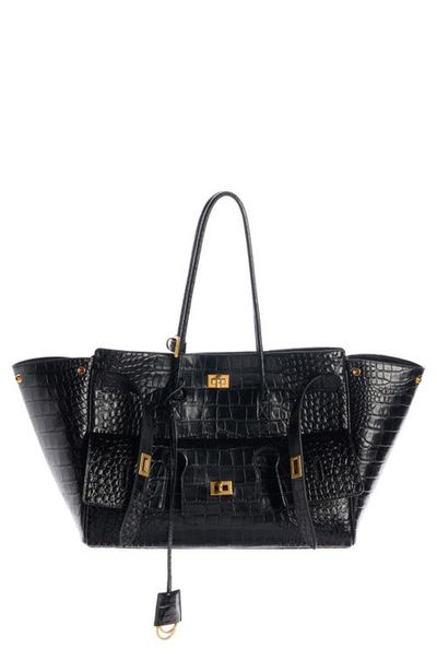 Balenciaga Balenciaga Medium Bel Air Carry All Croc Embossed Leather Tote