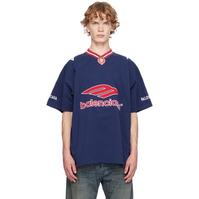 Balenciaga Balenciaga Navy 3B Football V-Neck Oversized T-shirt