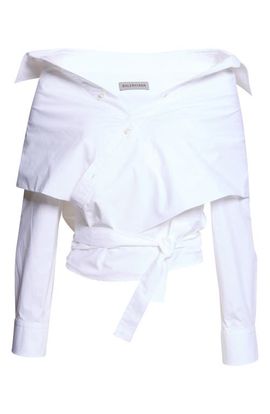 Balenciaga Balenciaga Off the Shoulder Cotton Poplin Wrap Shirt