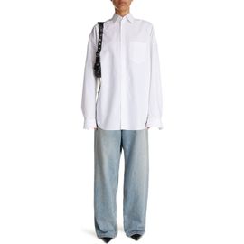 Balenciaga Balenciaga Oversize Crystal Logo Cotton Button-Up Cocoon Shirt