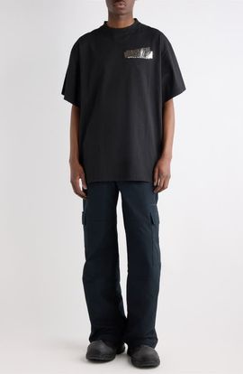 Balenciaga Balenciaga Oversize Silver Tape Logo Embroidered T-Shirt