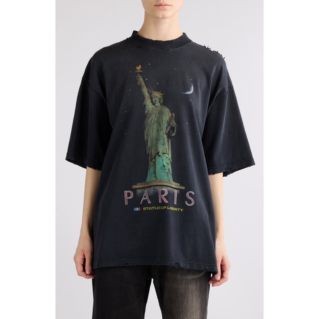 Balenciaga Balenciaga Paris Liberty Medium Fit Distressed Cotton Graphic T-Shirt
