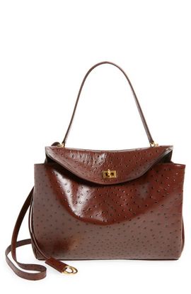 Balenciaga Balenciaga Rodeo Ostrich Embossed Leather Top Handle Bag