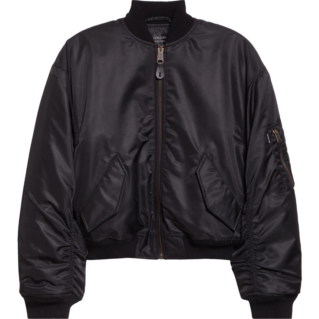 Balenciaga Balenciaga Ruched Sleeve Satin Bomber Jacket