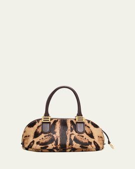 Balenciaga Bolero Mini Leopard-Print Calf Hair Bowling Bag