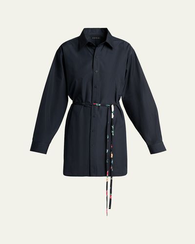 Balenciaga Cotton Poplin Mini Shirtdress with Floral Sash