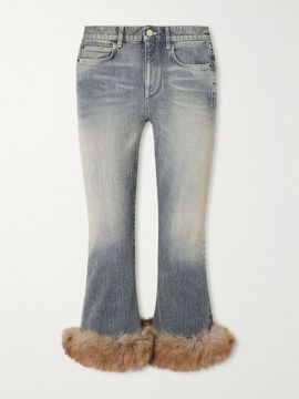 BALENCIAGA Cropped plush-trimmed low-rise flared jeans