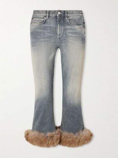 BALENCIAGA Cropped plush-trimmed low-rise flared jeans