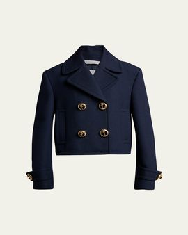Balenciaga Double-Breasted Textured Wool Short Peacoat