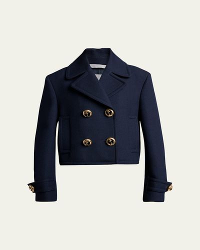 Balenciaga Double-Breasted Textured Wool Short Peacoat