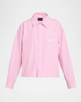 Balenciaga Folded Striped Cotton Boxy Button-Down Shirt