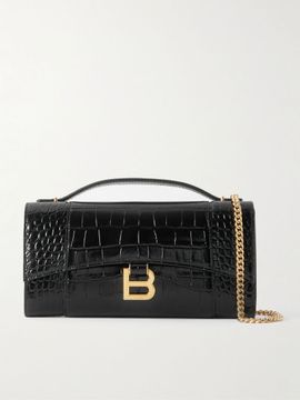 BALENCIAGA Hourglass croc-effect patent-leather shoulder bag