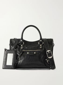 BALENCIAGA Le City crinkled glossed-leather shoulder bag