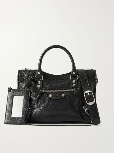 BALENCIAGA Le City crinkled glossed-leather shoulder bag