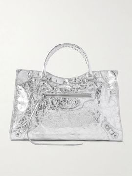 BALENCIAGA Le City medium metallic textured-leather tote