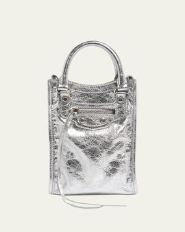 Balenciaga Le City Metallic Leather Tote Phone Holder