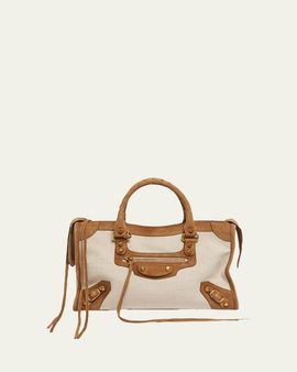 Balenciaga Le City Small Suede-Trim Canvas Tote Bag