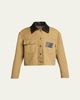 Balenciaga Leather-Collar Cropped Canvas Workwear Jacket - 1