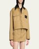 Balenciaga Leather-Collar Cropped Canvas Workwear Jacket - 4