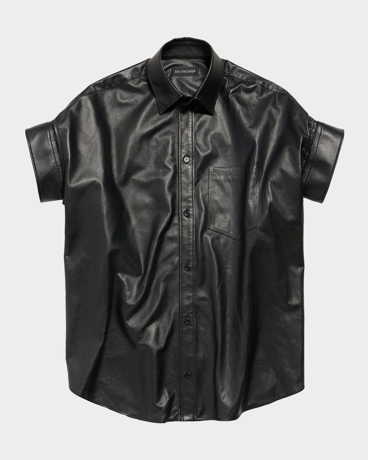 Balenciaga Leather Short-Sleeve Mini Shirtdress