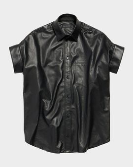 Balenciaga Leather Short-Sleeve Mini Shirtdress