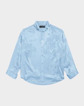 Balenciaga Logo Silk Jacquard Button-Down Cocoon Shirt