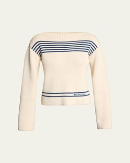 Balenciaga Mariniere Striped Cotton Knit Boat-Neck Sweater