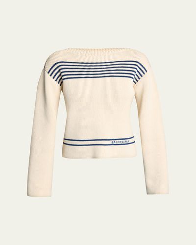 Balenciaga Mariniere Striped Cotton Knit Boat-Neck Sweater