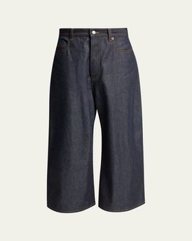 Balenciaga Men's Raw Indigo Denim Wide-Leg Jeans