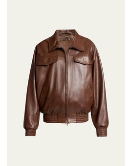 Balenciaga Men's Smooth Leather Oversized Bomber Jacket