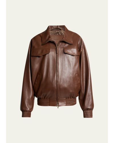 Balenciaga Men's Smooth Leather Oversized Bomber Jacket