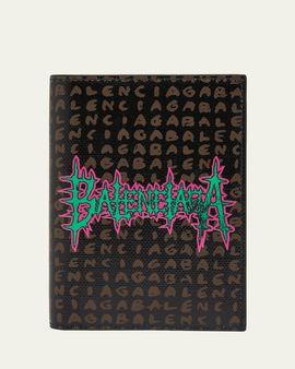 Balenciaga Men's Snob Allover Logo Passport Wallet