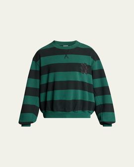 Balenciaga Men's Stripe Logo Crest Crewneck Sweatshirt