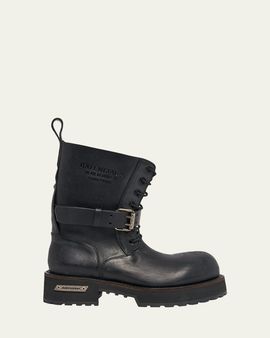 Balenciaga Men's Venom Leather Lace-Up Booties