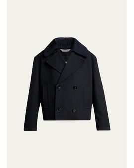 Balenciaga Men's Wool Knit-Collar Double-Breasted Jacket