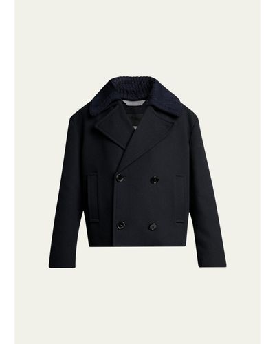 Balenciaga Men's Wool Knit-Collar Double-Breasted Jacket