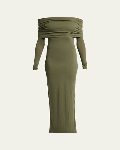 Balenciaga Off-The-Shoulder Transparent Jersey Maxi Dress