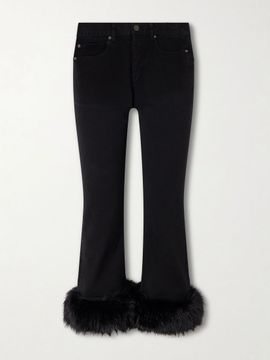 BALENCIAGA Plush-trimmed cropped mid-rise flared jeans