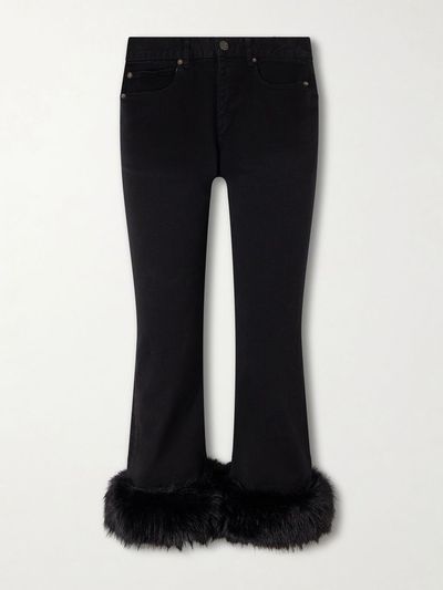 BALENCIAGA Plush-trimmed cropped mid-rise flared jeans