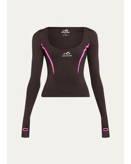 Balenciaga Scoop-Neck Cut Long-Sleeve Activewear Top