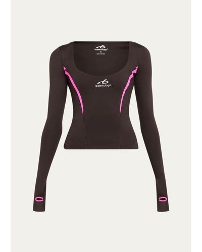 Balenciaga Scoop-Neck Cut Long-Sleeve Activewear Top