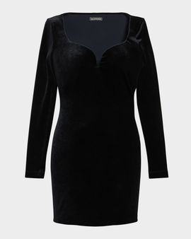 Balenciaga Sweetheart-Neck Strong-Shoulder Velvet Mini Dress
