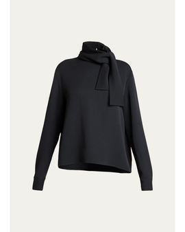 Balenciaga Wool-Silk Top w/ Scarf Tie