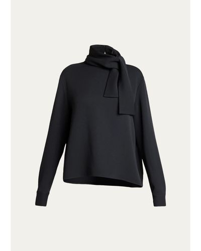 Balenciaga Wool-Silk Top w/ Scarf Tie