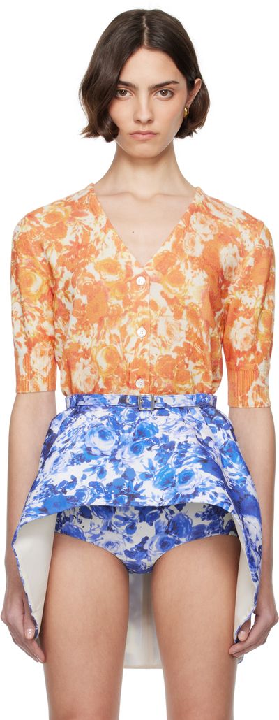 Bally Bally Orange Rosengarten Print Cardigan
