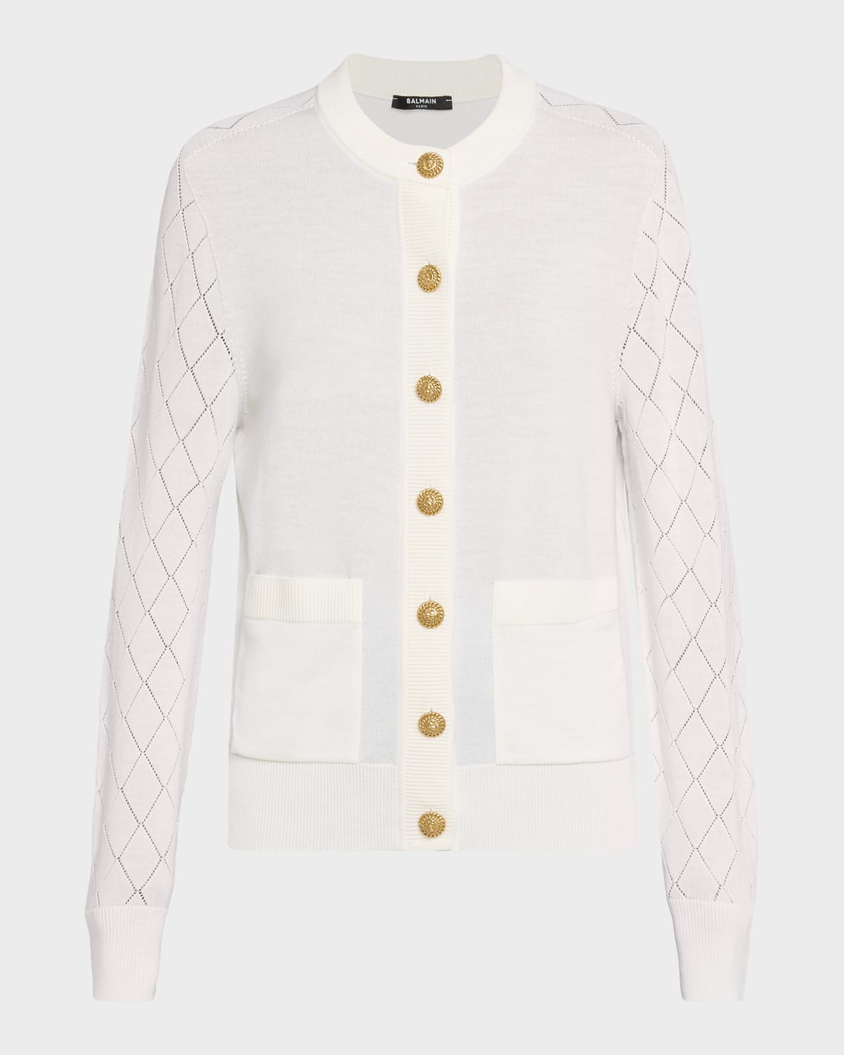 Balmain Argyle Pointelle Knit Buttoned Cardigan